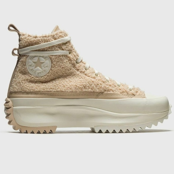 Converse Run Star Hike Hi Sherpa Farro Platform Sneakers Beige A04258C women’s 6 - Picture 1 of 8